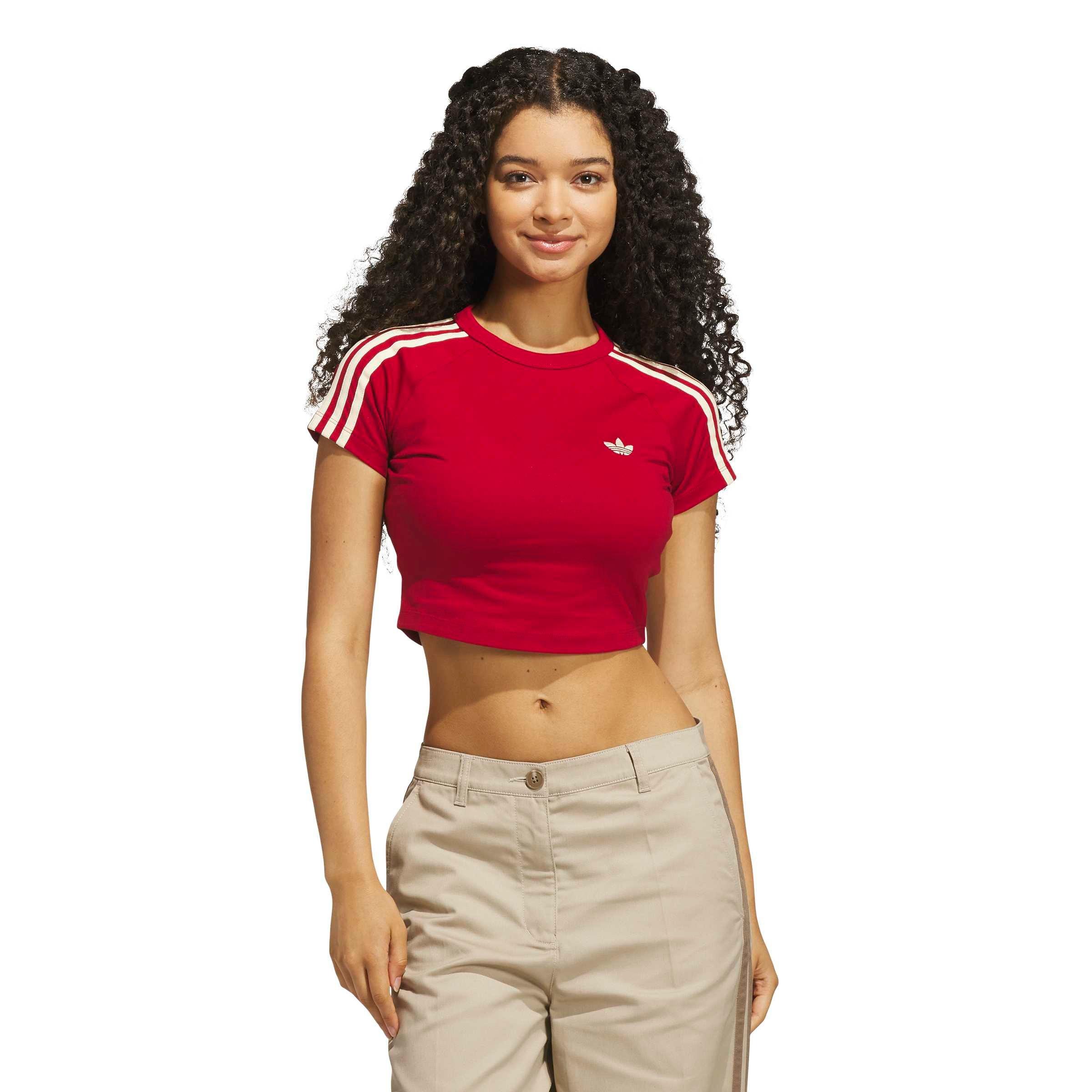 adidas Women's Red & Warm Vanilla Baby Tee - RED/KHAKI